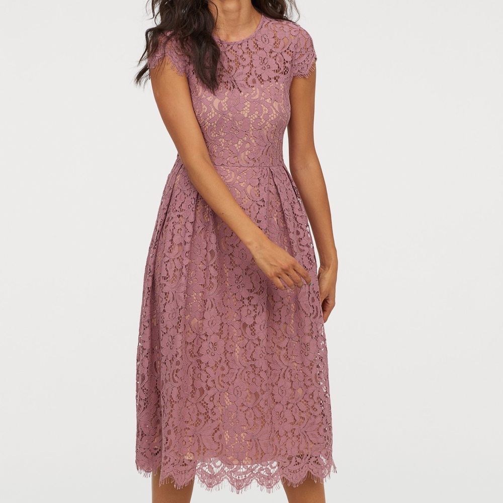 Dusty Rose Lace Midi Dress